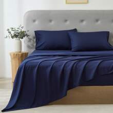 3/4 Piece Home Bed Sheet Set, Soft, Comfortable And Breathable Bedding Set, Hotel Luxury Home Summer Bedding Sheets Twin, 1 Or 2 Pillowcases, 1 Flat Sheet And 1 Fitted Sheet,Room Decor,  Ideal Gift. - xanh đậm - Xem 8