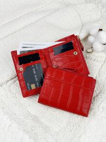 SOUTHLAND&KANGAROO 勃艮第包 Charry 红色包 酒红色包，字母细节折叠小钱包口袋钱包小钱包双折超薄女士钱包轻便便携式信用卡钥匙包短钱包可爱现代时尚生日礼物 - 紅色 - 查看 2