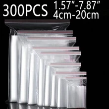 300 pièces Sacs de 4-20 cm, épais de 0,06 mm à double couche en plastique transparent, convenant pour le conditionnement de cadeaux, bijoux, anniversaire, outils de jardinage extérieur, voyages, rangement, vêtements, t-shirts, pantalons