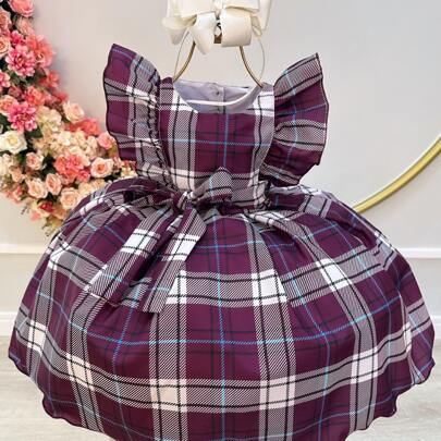 Vestido Infantil Luxo Festas Daminha Formatura Xadrez Tartan Vinho Candy|Festa Junina