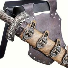 1/2/3pcs Vintage PU Leather Medieval Style Faux Leather Sword Scabbard, Mercenary Knight Adjustable Gun Holster, All Season