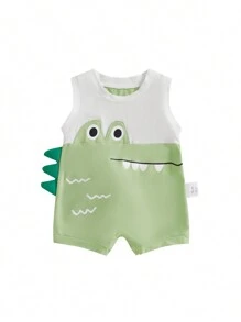 Adorable Baby Dinosaur Romper With Tail Sleeveless Summer Bodysuit For Boys And Girls Cute And Comfortable Dino Outfit - Green - View 6