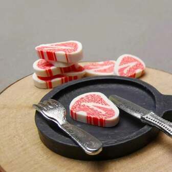 ミニチュア ドールハウス ステーキ 10個入り、1/12スケールシミュレーション ソフトクレイフードモデル、キッチン スーパーマーケットシーン テーブルトップ装飾