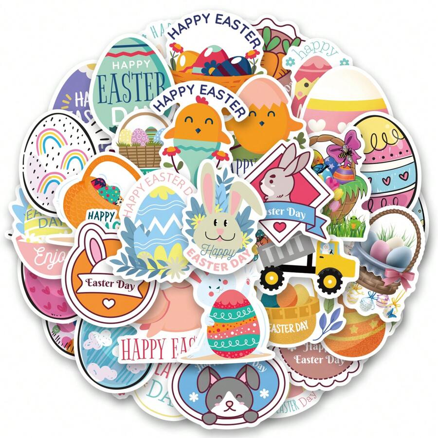 50 PCS Easter Eggs Stickers Vinyl Aesthetics Stickers For Scrapbooking, Diary, Laptop, Bumper, Skateboard, Water Bottle, Computer, Phone, Cartoon, Hard Hat, Car Stickers And Decals