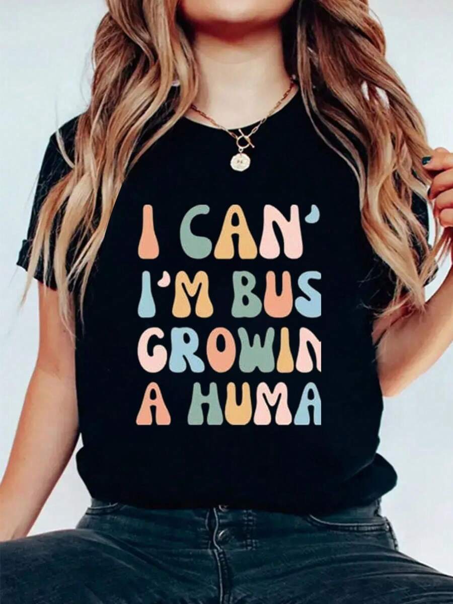 Pregnancy Announcement Shirts For Women Funny Maternity T Shirts I Cant Im Busy Growing A Human Shirt Mother's Day Tops  Print Cotton T-Shirt For Summer, Women's Soft Short Sleeve Top, Stylish Comfy Tee For Women Graphic Tees - Black - View 1