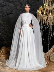 Faeriesty 复古纯色高领斗篷袖雪纺正式连衣裙/长裙/中长裙 春季 白色 - 白色 - 查看 5