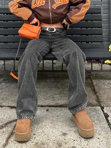 Women Distressed Low Waist Straight Leg Jeans