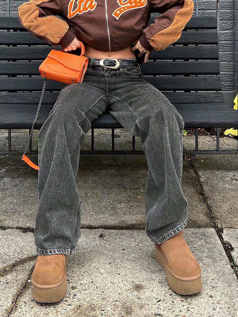 Women Distressed Low Waist Straight Leg Jeans