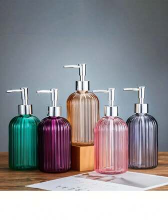 1pc 13.53oz Glass Soap Dispenser With Pump, Countertop Lotion Bottle, Press Type Countertop Soap Liquid Dispenser, Bathroom Hand Wash Container, Refillable Shampoo/Body Wash Bottle, Bathroom Accessory, Home Decor, Household Home Bathroom Decor Fall Decor Back To School