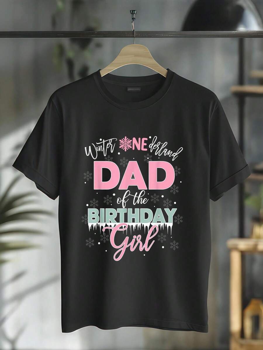 100% Cotton Casual Tshirt Dad Of The Birthday Girl Shirt Winter Onederland Family T-Shirt - Black - View 1