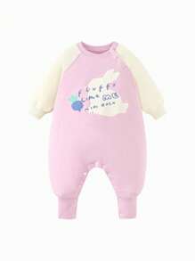 mini bala 女婴宽松动物主题连体衣，可爱婴儿爬行服，春季新品 - 橡皮粉 - 查看 4