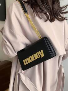 Women's Color Block Metal Letter Decor Chain Crossbody Accordion Style Handbag - View 2