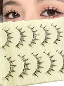 Asiteo 5 Pairs Cartoon Style False Eyelashes, Natural Makeup Effect, Suitable For Cosplay, Soft And Lightweight Faux Mink Lashes, Transparent Lash Band, Can Be Used For Daily Makeup - 尖尾漫畫款 - 查看 1