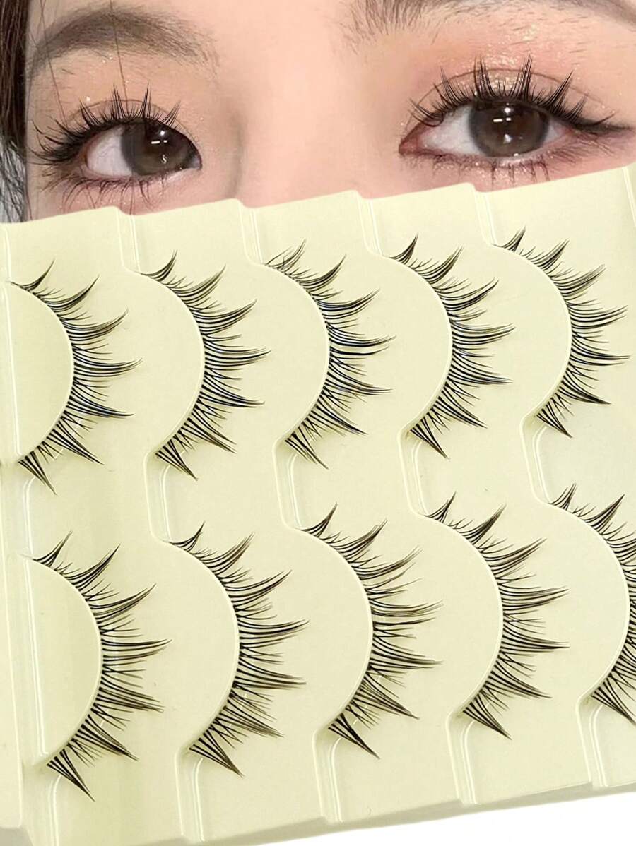 Asiteo 5 Pairs Cartoon Style False Eyelashes, Natural Makeup Effect, Suitable For Cosplay, Soft And Lightweight Faux Mink Lashes, Transparent Lash Band, Can Be Used For Daily Makeup - 尖尾漫畫款 - 查看 1