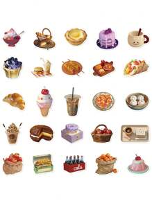 50 unidades Pegatinas de comida deliciosa, decorativas para equipaje, refrigerador, escritorio, tableta, diario, cuaderno, portátil, fundas de teléfono