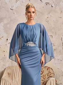 Abito elegante a vita svasata con mantella, di alta qualità, adatto per eventi serali, cerimonie, matrimoni e occasioni formali