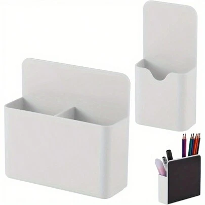 2 件磁性笔筒，磁性干擦记号笔筒，带大隔层，强磁收纳记号笔收纳盒，适用于冰箱、白板、储物柜配件