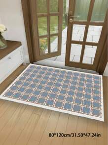 1pc Blue Flower & Plaid Pattern Rug, Faux Wool Rug, Large Area Rug, Soft & Comfortable Rug, Minimalist & Elegant Style, Suitable For Living Room, Bedroom, Hallway, Corridor, Gaming Room, Study, Closet, Kids Room, Dirt-Resistant, Easy To Clean - Multicolor - View 16