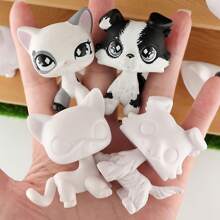 LPS White Figure Base, 3 Pieces Random Dachshund Husky Cocker Spaniel Great Dane Dog Kitten Crouching Cat Shorthair Cat Wolfcat Deer DIY Paint Blank Molds Compitable With LPS Fans Gifts Birthday Graduation - White - View 4