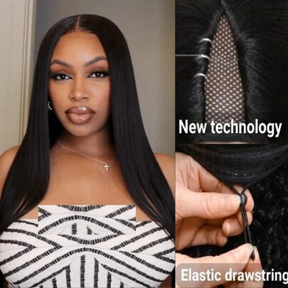  Hair EasiContour™ V Part Glueless Yaki Straight Wig With Invisi Drawstring V Shaped Wig Upgrade U Part Wig No Sew In Clip In Half Wig Beginner Friendly Easy Blend Ready To Wear Go Unice Wigs For Women