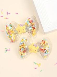 2 件黄色蝴蝶结发夹，儿童布艺星星和月亮蜜蜂装饰蝴蝶结发夹，时尚鳄鱼夹幼儿发饰复活节派对礼物 - 彩色 - 查看 10