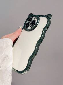 1pc Fashionable & Cute Wave-Shaped Cat-Ear Style 6D Electroplating Dark Green Phone Case, Thick Shockproof TPU Material Compatible With Iphone 7 Plus/8 Plus/X/XS/XR/XS Max/11/11 Pro Max/12/12 Pro/12 Pro Max/13/13 Pro/13 Pro Max/14/14 Pro/14 Pro Max/14 Plus/15/15 Pro/15 Plus/15 Pro Max/16/16 Pro/16 Plus/16 Pro Max - Dark Green - View 4