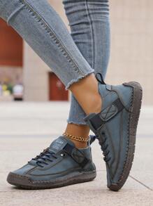 Botas casuales para mujer Otoño/Invierno 2025, cosidas a mano, de slip-on, con suela de goma antideslizante, versátiles y de moda, aptas para todas las estaciones