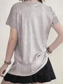 Women's Retro Street-Style Y2K Skull Print Gothic Short Sleeve T-Shirt, Aesthetic Harajuku Tee - Dusty Purple - View 4