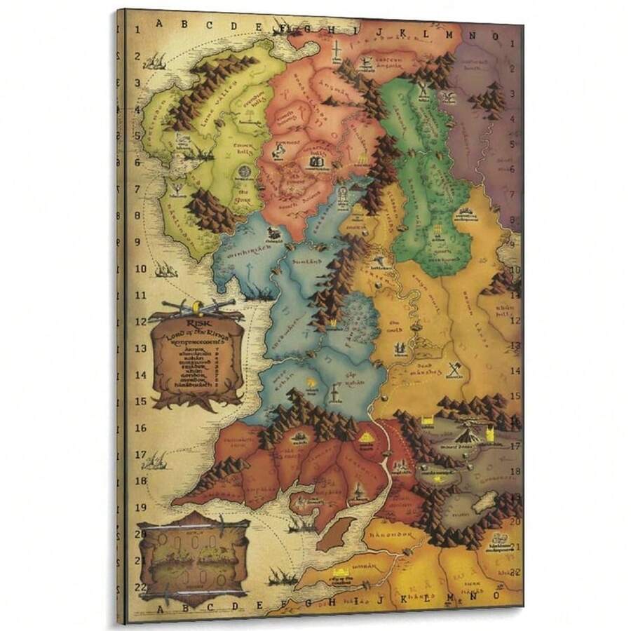 1PCS Framed Middle Earth Map Poster Artwork Canvas Poster Room Aesthetic Wall Art Print Home Office Modern Decoration For Bedroom Living Room Dining Room Study Bathroom Kitchen Office Hotel Coffee Shop Apartment Studio Dressing Room Corridor Wall Decor - Multicolor - View 1