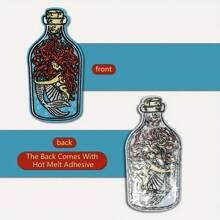 1pc Mermaid In A Bottle Sea Embroidery Patch -Ocean - Iron-On/Sew-On Clothing, Backpack And Hat Applique, DIY Fashion Accessories