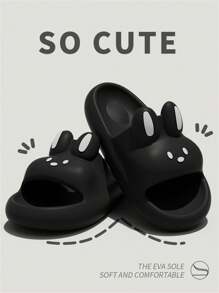 女士黑色卡通兔子防滑浴室家居拖鞋，EVA 室内/室外拖鞋，适合所有季节 - 黑色 - 查看 7