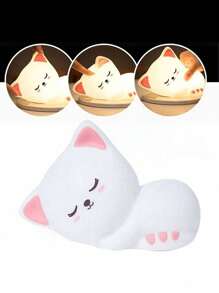 1pc Cute Cat Night Lamp With Touch Function, Silicone Cute Night Light, 5 Kinds Of Brightness Timing Night Light, USB Cordless Night Light, Cute Cat Light Cute Room Decor, Suitable For Home Decor Bed, Bedroom, Desktop Decoration