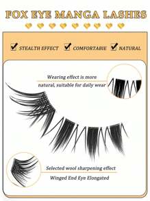 Asiteo 5 Pairs Cartoon Style False Eyelashes, Cat Eye Transparent Anime False Lashes, Spiky Anime False Lashes, Natural Makeup Effect, Look Like Clustered Cartoon False Lashes, Individual Pieces, Cosplay Lightweight Strip Lashes - 眼尾拉長款 - 查看 3