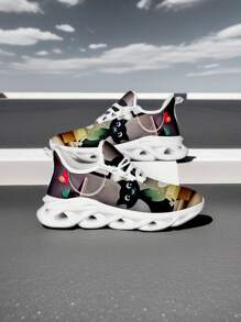 Zapatillas de hombre de malla transpirable y ligera de tejido de punto con cierre de cordones y punta redonda, con estampado de flores de cerezo, versátiles para correr, senderismo, exteriores, adecuadas tanto para hombres como para mujeres, suela de goma
