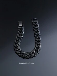 1 pieza Pulsera cadena cubana negra, joyería de moda hip hop, accesorios elegantes y brillantes para hombre, regalo ideal para el Día de San Valentín, Navidad, Cumpleaños, Aniversario