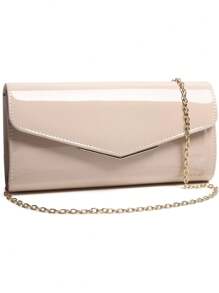 裸色大容量感光漆皮信封手拿包金属边钱包闪亮糖果纯色晚宴包女士情人节礼物 - 杏色 - 查看 4