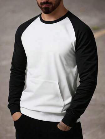 1pc Men's Contrast Color Sports Hoodie With Kangaroo Pocket