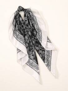 1 件女士时尚奢华几何缎面印花头巾 - 01-黑白 - 查看 4