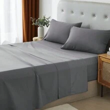 3/4 Piece Home Bed Sheet Set, Soft, Comfortable And Breathable Bedding Set, Hotel Luxury Home Summer Bedding Sheets Twin, 1 Or 2 Pillowcases, 1 Flat Sheet And 1 Fitted Sheet,Room Decor,  Ideal Gift. - Màu xám đen - Xem 5