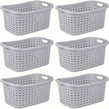 Weave Laundry Basket, Freestanding Plastic Clothes Hamper With Handles, 6 Pack, Cement