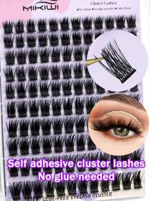 100pcs No Glue Lash Clusters Easy-Apply Self-Adhesive Eyelashes - Wispy, Reusable Cluster Lashes 10-16mm, Glue Free, Diy At Home Natural Look Pre-Bond False Eyelasheslash Clusters,Eyelash Clusters,Individual Eyelashes,Lashes,Fake Lashes - C - View 5