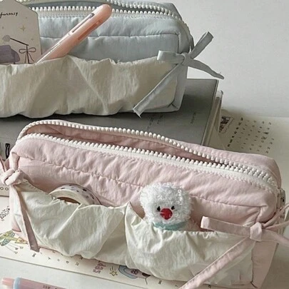 云朵吐司蝴蝶结学生铅笔袋，文具收纳盒，高品质，铅笔盒，铅笔袋，书包