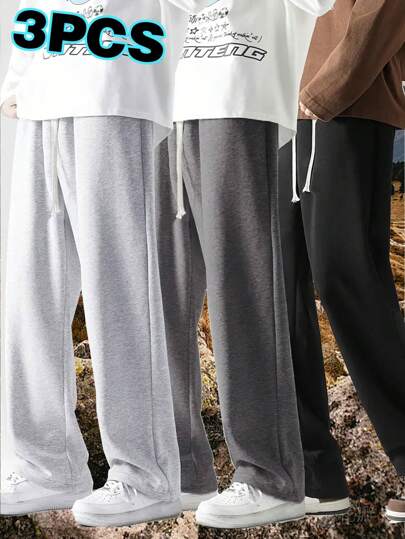 3 件装轻便宽松休闲男士春夏运动裤，带抽绳，松紧腰，户外运动跑步健身长裤