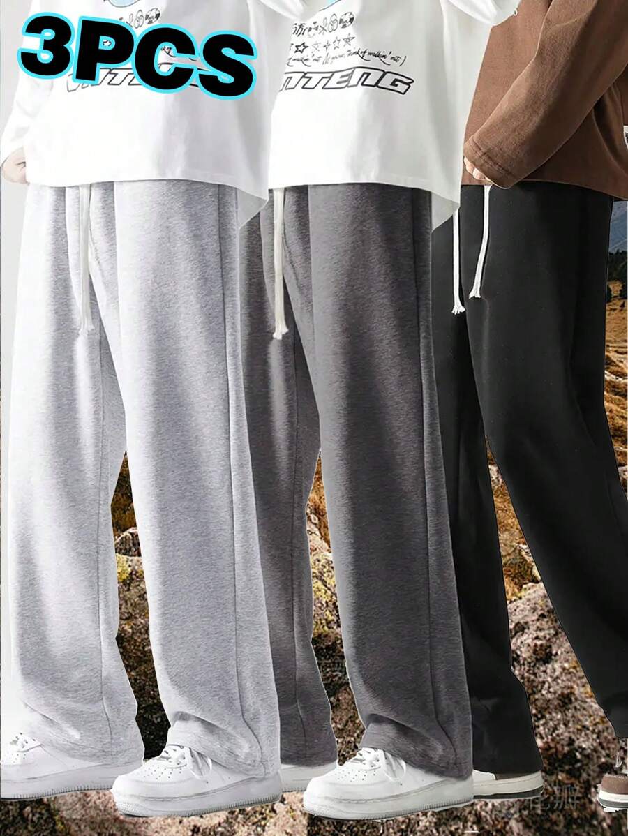 3 件装轻便宽松休闲男士春夏运动裤,带抽绳,松紧腰,户外运动跑步健身长裤 - 彩色 - 查看 1