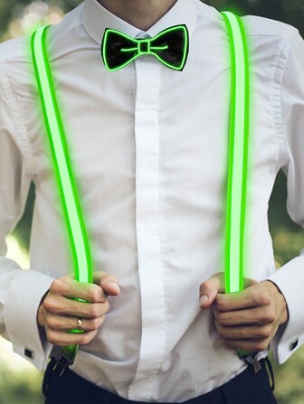 1 Set Pajarita y Tirantes Luminosos LED, Decoración de Halloween, Pajarita Brillante para Fiesta de Discoteca y Bar, Tirantes Brillantes