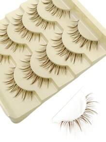 Asiteo 5 Pairs Cartoon Style Brown False Eyelashes, Soft And Lightweight, Comfortable To Wear, Transparent Lash Band, Suitable For Daily Makeup - 尖尾漫畫款 - 查看 4