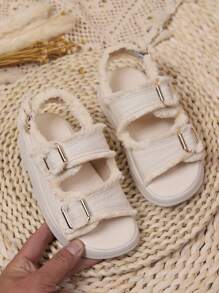 1 pereche de sandale retro romane pentru fete, sandale casual cu talpă groasă pentru vară