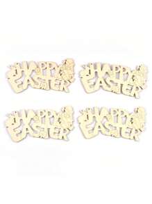 5pcs Natural Wooden Happy Easter Bunny Hanging Ornaments, 12*6.2cm, DIY Home Decorations For Easter Holiday