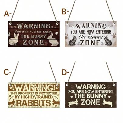 Glamorous Easter Bunny District Wooden Sign - Rustic "Warns You Enter The Rabbit Zone Now" Door Hanging Decoration, White Rabbit Silhouette And Paw Prints, Rope For Home And Garden Spring Decoration - Spring Decoration, Easter Decoration Gifts Easter Decorations Party Gift Birthday Graduation