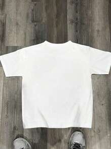 Cotton T-Shirt Boys & Teenagers Students Casual Print Round Neck Short Sleeve T-Shirt, Summer Top - 白色 - 查看 3